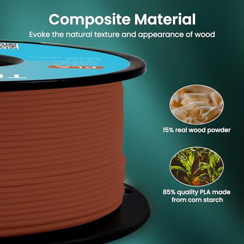 TEQStone Wood PLA Filament 1.75mm Brown 1KG, 15% Real Wood Fiber Infused, Perfectly Wound Consistent Diameter +/-0.03mm 3D Printer Filament Vacuum Packaging (Rosewood Color Tone) - WoodArtSupply