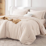 MUXHOMO 7 Pieces Queen Comforter Set, Seersucker Bed in a Bag Queen Size, All Season Luxury Bedding Set with Comforter, Flat Sheet, Fitted Sheet, Pillowcases & Shams, Beige MUXHOMO