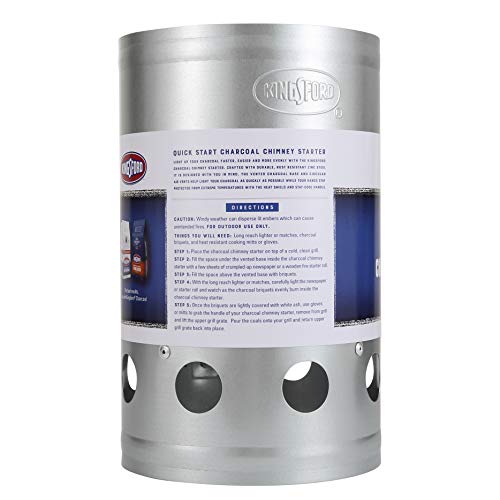 KINGSFORD Heavy Duty Deluxe Charcoal Chimney Starter | BBQ Chimney Starter for Charcoal Grill and Barbecues, Compact Easy to Use Chimney Starters and BBQ Grill Tools, Silver Kingsford