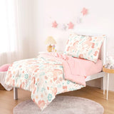 Wake In Cloud - Toddler Bedding Set for Girls, Cute Unicorn Floral Botanical, 4 Pieces Soft Crib Bed Set Including Comforter, Sheets and Pillowcase, Light Cream Wake In Cloud