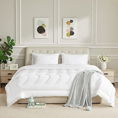 HOMTEC Duvet Insert Cotton Comforter King Size White Down Alternative Fill Duvet Insert 100% Cotton Shell Quilted Fluffy Comforter Lightweight All Season 8 Corner Tabs Durable Breathable Noiseless HOMTEC