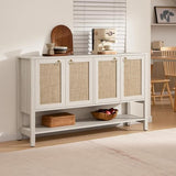 SICOTAS Rattan Sideboard Buffet Cabinet with Open Storage - Large Storage Cabinet with 4-Doors and Adjustable Shelves, Boho Credenza Coffee Bar Cabinets Buffet Table Console Table for Kitchen,Hallway SICOTAS