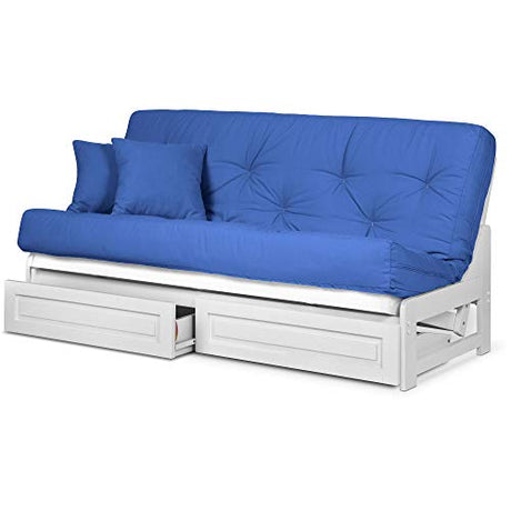 Nirvana Futons Arden Armless White Wood Futon with Bottom Drawers (Frame Only), Full or Queen Size - Solid Hardwood Sofa Bed Frame Construction, Space Saving Design Ideal for Small Rooms and Dorms Nirvana Futons