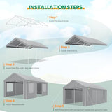COBIZI Carport Canopy 12x20 Heavy Duty Portable Garage with Removable Sidewalls & Doors, Car Port Canopy Tent with Built-in Sandbags & All-Season Tarp for Car Boat Truck, Gray COBIZI