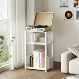 DUMOS 3 Tier Side Table, 1 Pack Record Player Stand with Storage Up to 100 Albums,Turntable Stand for Vinyl,Brown Records Shelf for Living Room Bedroom White DUMOS