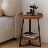 Gadroad Round End Table with Storage Shelf, 2 Tier Farmhouse Side Table Nightstand for Living Room, Bedroom, Wood Tabletop & Black Metal Frame, Brown 15.7 * 15.7 * 23.0inches Gadroad