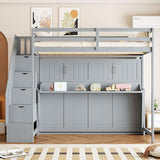 Merax Full Over Full Size Murphy Bed with Hydraulic Lift and Built-in Desk, Space-Saving Wall Bed with Desk Design, Ideal for Home Office, Small Rooms, or Apartments, Gray Merax