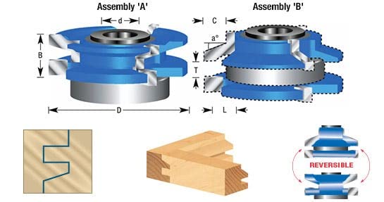 Amana Tool - SC587 Carbide Tipped 3-Wing Beveled Reversible Stile & Rail 2-13/32 Dia x 1 x Amana Tool
