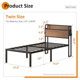 Maenizi 16 Inch Twin Bed Frames with Wood Headboard, Storage Bed Frame Twin No Box Spring Needed, Noise Free, Mahogany Maenizi