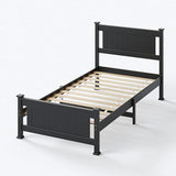 Bonnlo Twin Size Solid Wood Platform Bed Frame, Single Bed with Headboard, No Box Spring Needed Panel Bed, Wood Slat Support Mattress Foundation,Black Bonnlo