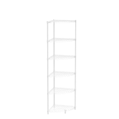 6-Tier NSF Metal Corner Shelf Wire Shelving Unit - 420lbs Capacity, Adjustable, with leveling feet & Shelf Liners - Ideal for Garage, Kitchen, and More - 18" L x 18" D x 72" H - Fan-Shape - White pouseayar