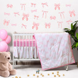 SmoothNovelty 5 Pcs Pink Bow Crib Bedding Set Include Print Crib Sheets Bed Skirt Comforter Pad Cover Wall Stickers for Girls Princess Nursery Room Decoration SmoothNovelty