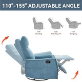 Kolavess Swivel Rocker Recliner Chair for Adults, Nursery Rocking Chair with Heat and Massage, Glider Reclining Chair for Small Space Living Room Bedroom, Blue