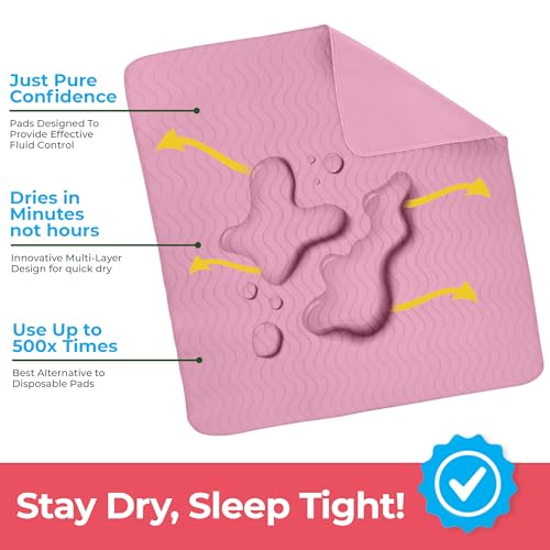 Utopia Bedding Washable Underpads 34" x 52" (Pack of 4), Waterproof Reusable Heavy Absorbency Incontinence Bed Pads for Adults, Kids, Elderly and Pets, Bedwetting Pads for Sofa and Couch (Pink) Utopia Bedding