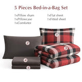 AMBERSPACE Twin XL Comforter Set, Red Plaid Bedding Set 5 Pieces for Boys Girls, Classic Checkered All Season Bed in a Bag for Dorm with Sheets, Pillowcase & Sham AMBERSPACE