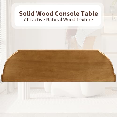 BFJDM 43" Retro Curved Console Table with Drawers, Solid Wood Half Moon Console Table Entry Sofa Table with Storage with Solid Pine Roman Legs Open Shelf for Small Spaces Living Room,Brown BFJDM