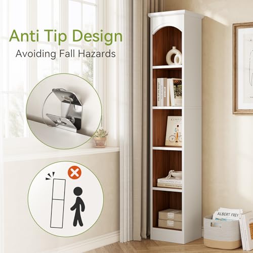 LITTLE TREE 70.9" Tall Bookcase, 5-Tier Open Bookcase with Cubes, Wood Bookshelf with Storage Space, Freestanding Narrow Bookcase for Home Office, White, 1 Pack LITTLE TREE