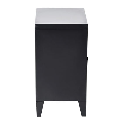 FurnitureR Industrial Metal Storage Cabinet Nightstand End Table Bedside Coffee Table,1 Door with Removable Shelf,Size:15.9'' x 12'' x 22.6'' (Black) - WoodArtSupply