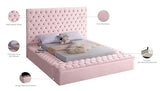 Meridian Furniture Bliss Collection Modern | Contemporary Velvet Upholstered Bed with Deep Button Tufting and Storage Compartments in Rails and Footboard, Pink, King Meridian Furniture