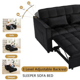 YitZanefrin 54'' 3 in 1 Convertible Sleeper Sofa Bed, Futon Couches Bed for Living Room with Side Pocket | Adjustable Backrest | Velvet Fabric | Pull Out Couch | Love Seat Sofa Black YitZanefrin
