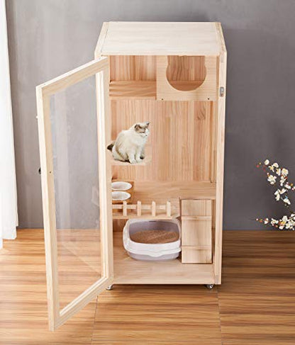 Laifug Wooden Cat House, Large Cat Condo for Indoor and Outdoor Cats, Multi-Feature Luxury Cat Villa, Catio Cat Enclosure for Cats and Breeds