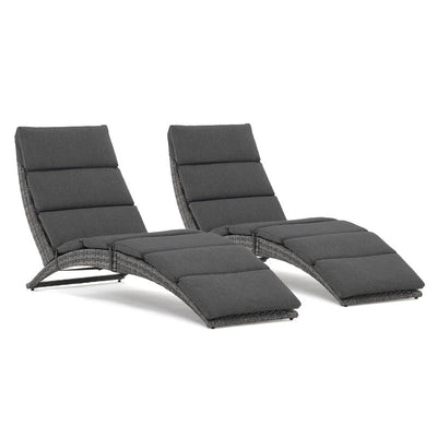 JOIVI Patio Chaise Lounge Chairs Sets, 2 Pieces Cushioned Patio Adjustable Chaise Lounge, Rattan Reclining Chair with Removable Dark Gray Cushion, Pool Lounge Chairs for Outside, Garden, Balcony