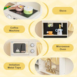 INFANS Kids Kitchen Playset, Cooking Toy Kitchen Set with Coffee Machine Stove Removable Sink Microwave Storage Cabinet, Simulation Wooden Play Kitchen for Toddler Boys Girls (Cream White) INFANS