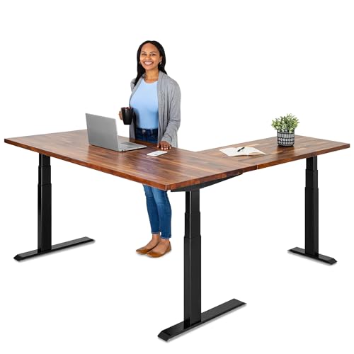 S STAND UP DESK STORE Triple Motor Electric L-Shaped Corner Standing Desk with EZ Assemble Frame (Black Frame/Solid Walnut Top, 71 inch W x 71 inch D) S Stand Up Desk Store