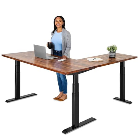 S STAND UP DESK STORE Triple Motor Electric L-Shaped Corner Standing Desk with EZ Assemble Frame (Black Frame/Solid Walnut Top, 71 inch W x 71 inch D) S Stand Up Desk Store