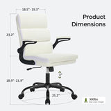 Office Chair Adjustable Desk Chair Mid Back Executive Comfortable Bonded Leather Ergonomic Back Support Home Computer Chair with Padded Flip-up Armrest Swivel Wheels (White) amseatec