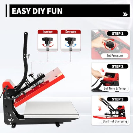 LyeXD 16x20 Inch Auto Heat Press Machine with Slide Out Function, Heat Transfer Machine T-Shirt Heat Press Machine,Red Clamshell Heat Press for T Shirts, Puzzles, Mouse Pads, Mugs, Phone Cases LyeXD