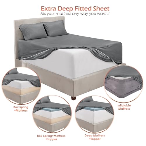 Hearth & Harbor Extra Deep Pocket Sheet Sets, Luxury Soft 6 Piece Bed Sheet Set Fits Mattress 18-24 Inches - Queen, Grey Hearth & Harbor
