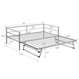 Nahenduo Twin Size Daybed with Pop up Trundle & Adjustable LED Lights, Futon Frame Bed, Metal Sofa Bed Frame for Living Room Bedroom Guest Room, Small Space, No Box Spring Needed (Sliver) Nahenduo