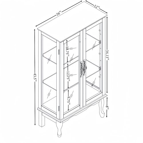 BGTR 2 Doors Curio Cabinet with Tempered Glass Doors, Curio Cabinets with Mirrored Back Panel and Adjustable Shelves, Lighted Display Cabinet for Home, Office Light Bulb Included Oak - WoodArtSupply