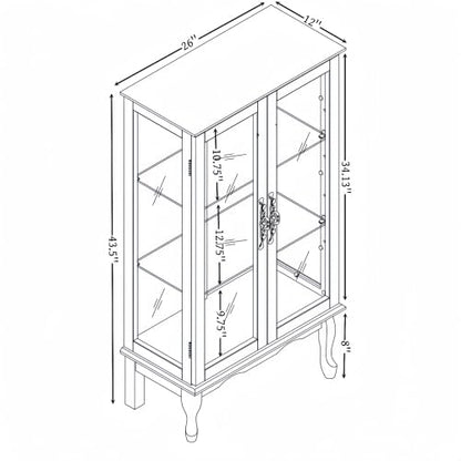 BGTR 2 Doors Curio Cabinet with Tempered Glass Doors, Curio Cabinets with Mirrored Back Panel and Adjustable Shelves, Lighted Display Cabinet for Home, Office Light Bulb Included Oak - WoodArtSupply