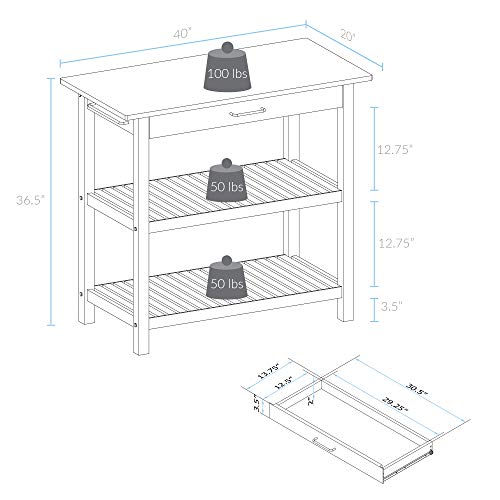 Casual Home Solid Hardwood Top, Natural/White, 40" W (373-91) Kitchen Island, Natural&White - WoodArtSupply