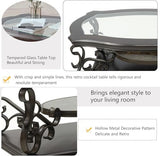 3 Piece Living Room Table Set,Glass Coffee Table with End Table Console Table,Coffee Table Set with Glass Top and Metal Frame for Home Office, Faux Marble Shelf Retro Centre Table and End Table Set Henf