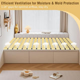 Japanese Tatami Mat Floor Bed, Knotless Solid Wood, Roll-Up Slatted Bed Plate with 2 Storage Straps, Moisture-Proof and Breathable for Floor Sleeping or Futon Mattress, Queen FHNI