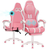 HOFFREE Pink Gaming Chair Massage with Speakers Bluetooth Cute Video Game Chair with Footrest Big and Tall Reclining Computer Game Chair for Girls HOFFREE