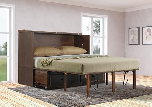 Mega Solutions Venetian Murphy Cabinet Bed with Deepest Storage Drawer On The Market and USB Charging Station (Queen, Dark Walnut) Mega Solutions