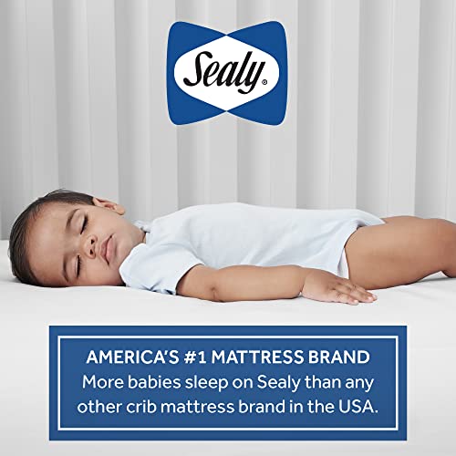 Sealy Baby Flex Cool Breathable 2 Stage Waterproof Crib Mattress plus Toddler Bed Fit, Airy Cotton Cover, 204 Premium Coils, GREENGUARD Gold Certified, Safety & Quality Tested, Made in USA, 52'X28' SEALY BABY