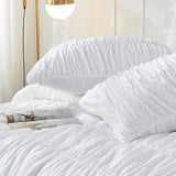 Bonlino Queen Comforter Set White Bedding - Ruched Comforter Queen Size Bed Set Boho Shabby Chic Bedding for Bedroom Comforter Fluffy 3 Piece Ruffle Comforter Set with Pillow White Soft Bonlino