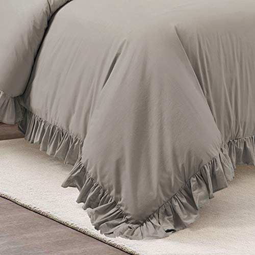 Lush Decor Reyna Ruffle Cotton Duvet Cover Set 3 Piece Set Full/ Queen, Gray - Queen Size Bedding Set - Gray Duvet Queen- Ruffled Bedding - Coquette Decor Lush Decor