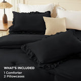 Andency Black King Comforter Set(104x90Inch), 3 Pieces Ruffle Comforter Set with 2 Pillowcases, Farmhouse Shabby Chic Lightweight Fluffy Soft Microfiber All Season Bed Set Andency