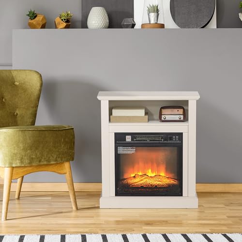 HOMCOM 27" Electric Fireplace with Mantel Surround, 1400W Replaceable Fireplace Insert Heater with Realistic Log and Flame Effect, Remote Control, Freestanding Fireplace Heater for Living Room, White HOMCOM