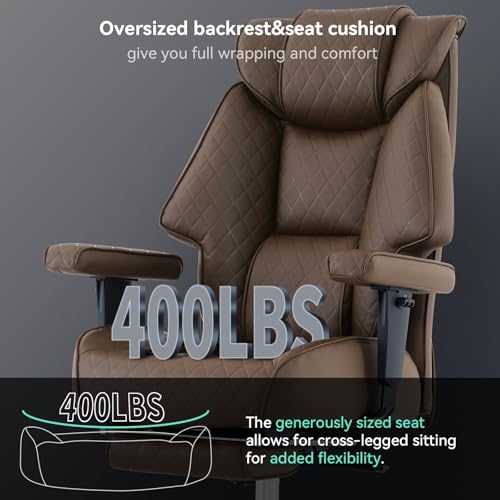 EXCEBET Big and Tall Office Chair with Footrest, PU Leather High Back Executive Office Chair 400lbs, Ergonomic Computer Chairs Lumbar Support for Heavy People (Brown) EXCEBET