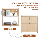 ARTETHYS Wall Mounted Desk with LED Light Multifunctional Fold Down Laptop Computer Table Writing Workstation with Storage Compartments Space Saving for Home Office Wood Color ARTETHYS