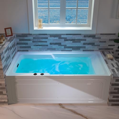 WOODBRIDGE 60" Alcove Acrylic Rectangular Whirlpool Heated Jetted Tub in White with Left Drain, Matte Black pop-up Drain Included BM6030L WOODBRIDGE