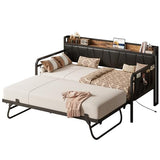 LIKIMIO Daybed with Trundle Bed, Twin Bed Frame with Storage Headboard and Charging Station, Sofa Day Bed with Strong Supports for Living Room, Bedroom, and Guest Room, Black LIKIMIO