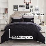 Wamsound Twin Comforter Set Black - 3 Pieces Luxury Soft and Lightweight Down Alternative Bedding Set Fluffy Blanket Quilt for All Season 1 Comforter(68"×86") & 1 Pillow Sham(20"×26") Wamsound